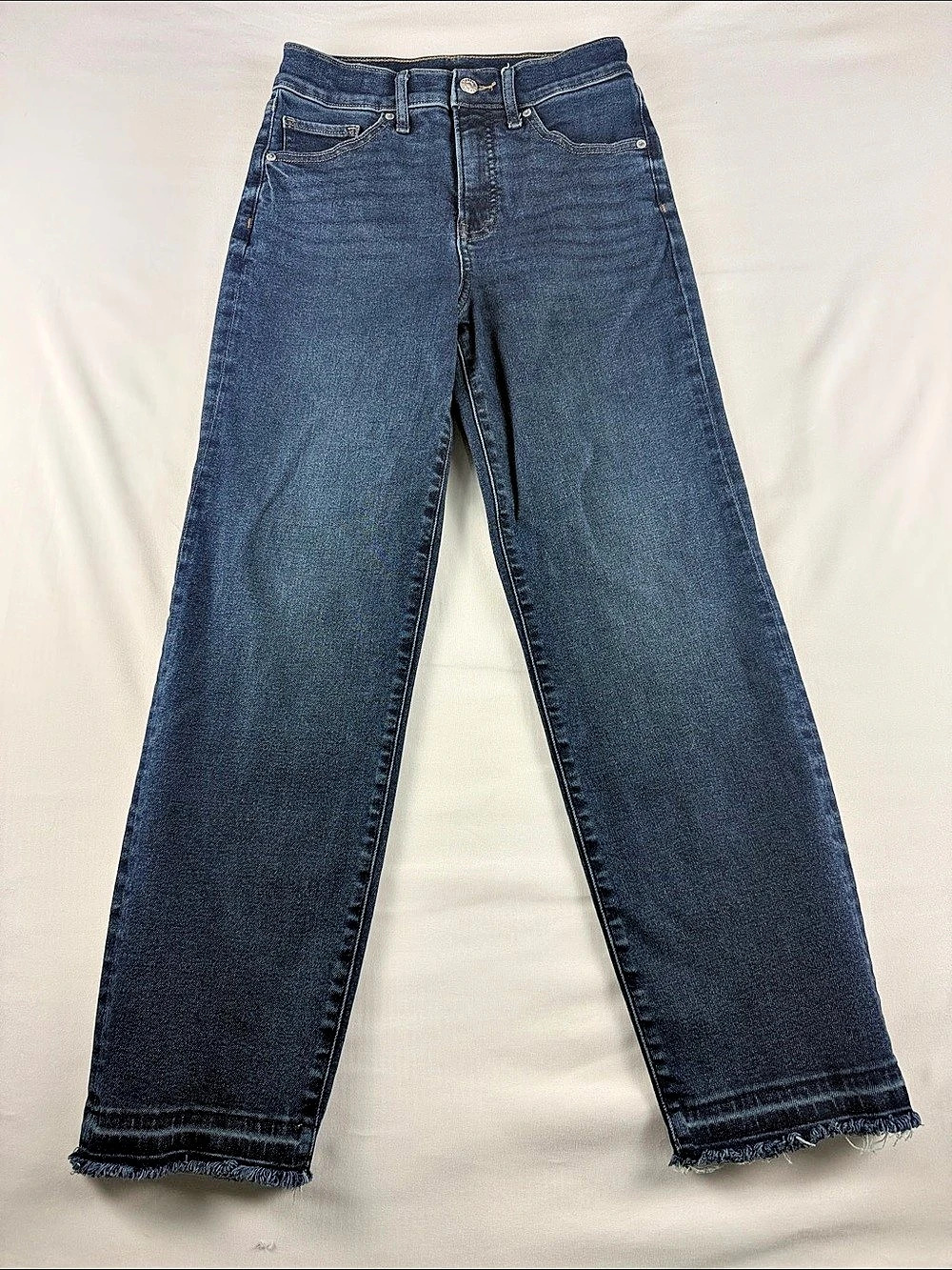 Express High Rise Straight Ankle Jeans Women’s 0 Dip Dye Raw Hem